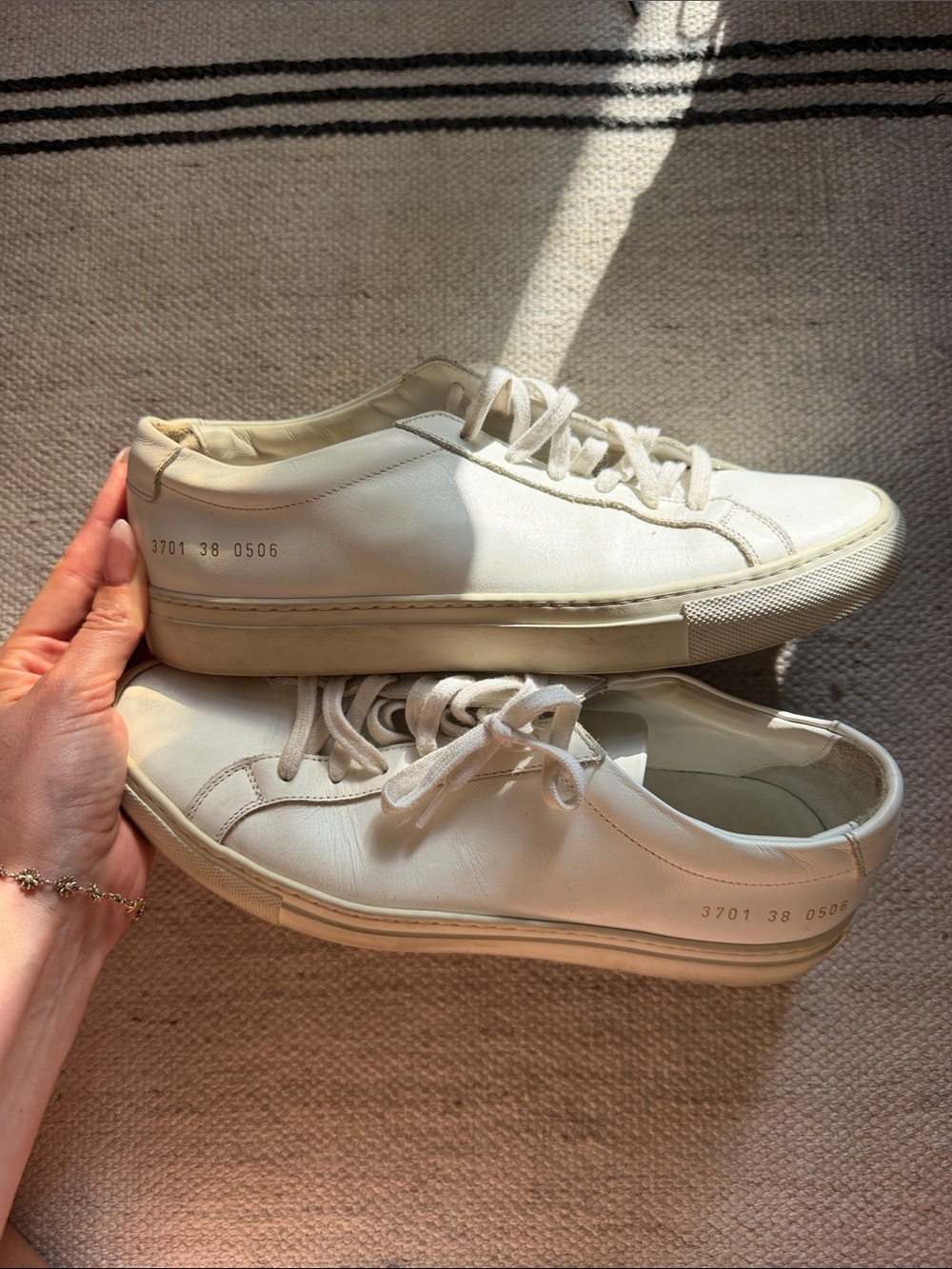 Common Projects Cream Leather Lace-Up Sneakers